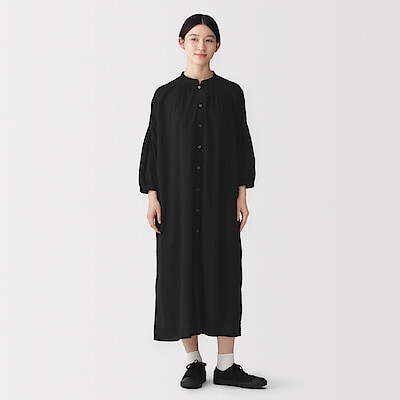 婦人　綿ピンタック　七分袖ワンピース