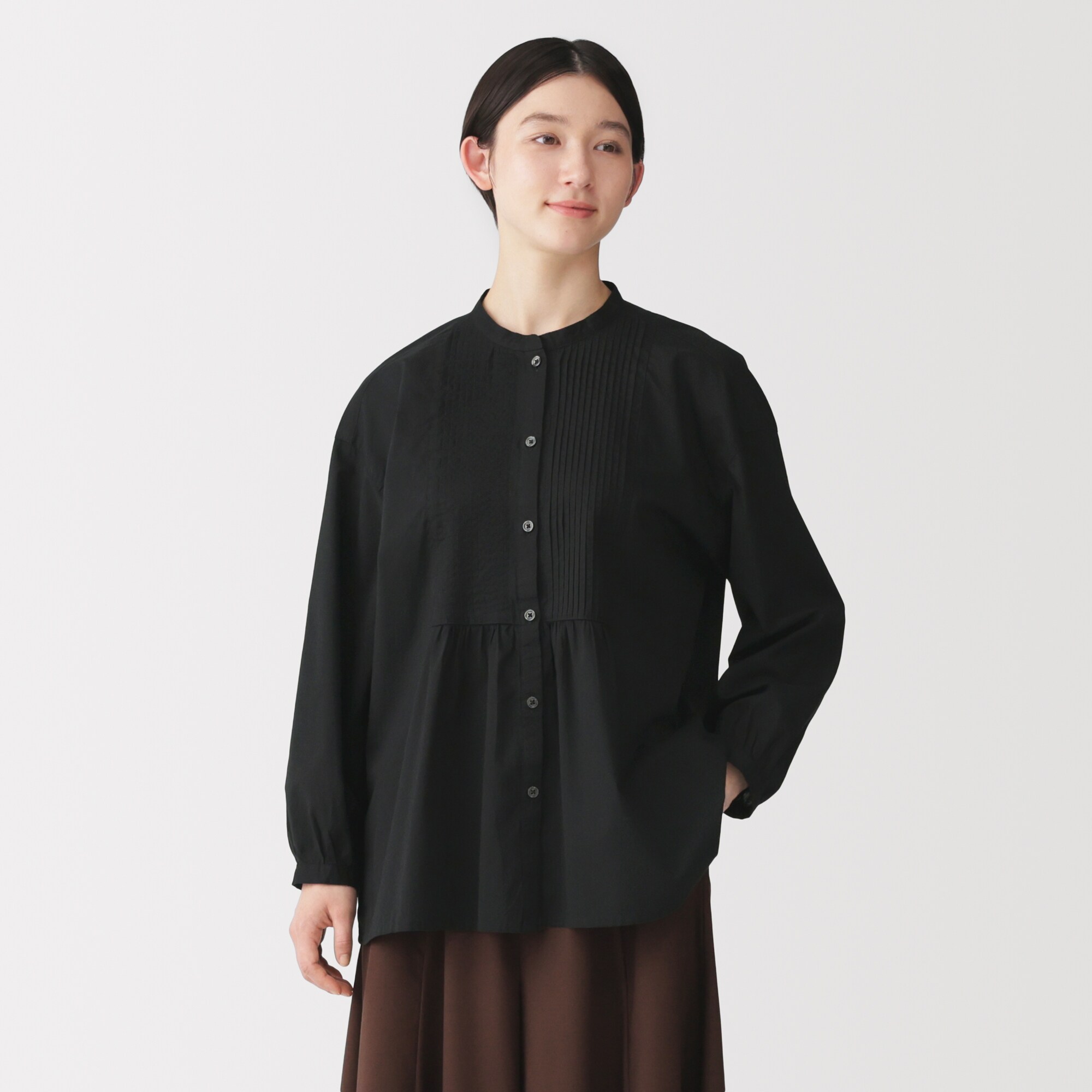 婦人　綿ピンタック　長袖ブラウス