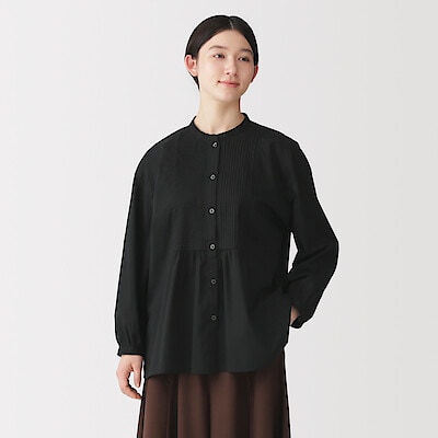 婦人　綿ピンタック　長袖ブラウス