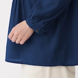 婦人　綿ピンタック　インディゴ染め長袖ブラウス