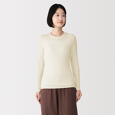 婦人　ウールクルーネック長袖Ｔシャツ