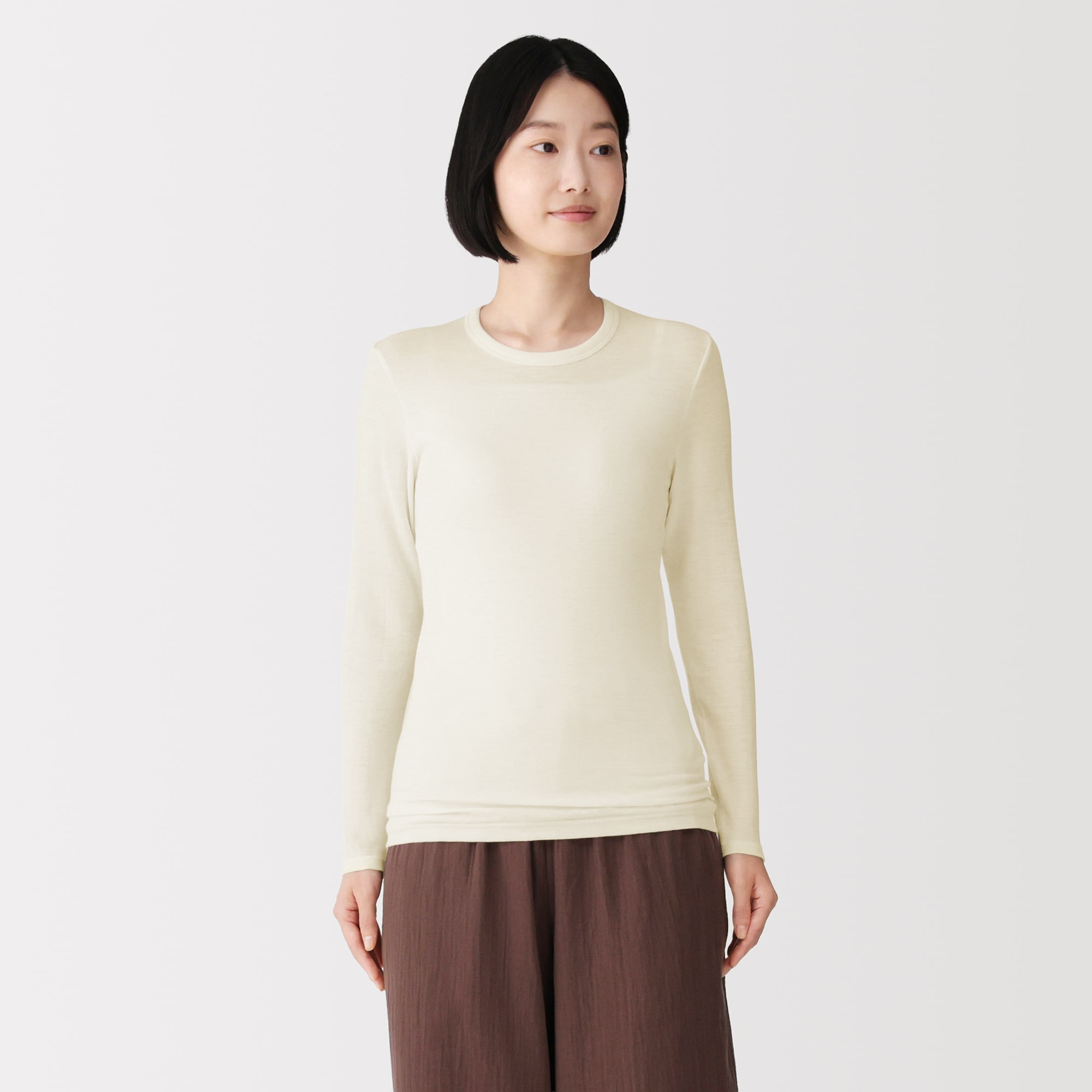 婦人　ウールクルーネック長袖Ｔシャツ