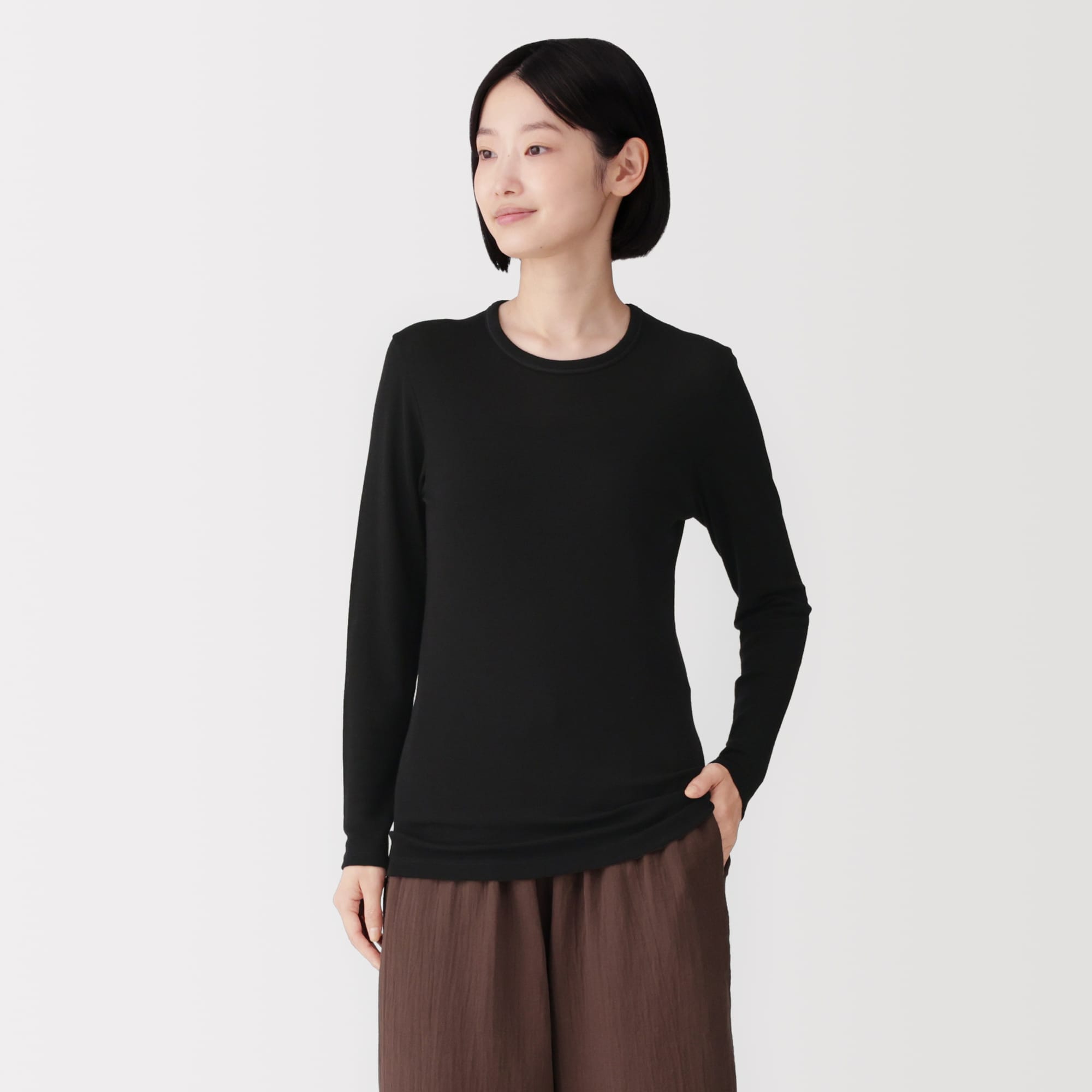婦人　ウールクルーネック長袖Ｔシャツ