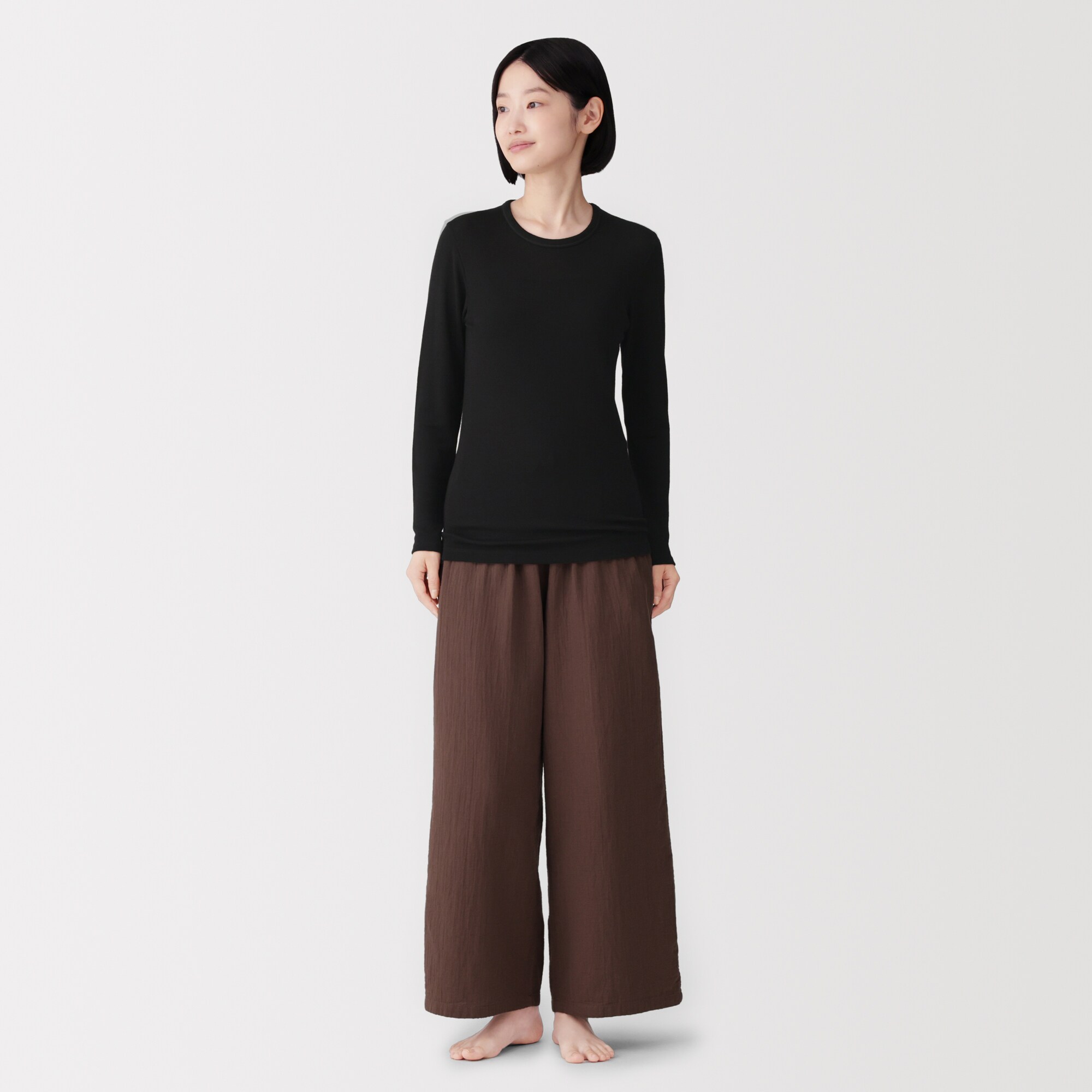 婦人　ウールクルーネック長袖Ｔシャツ