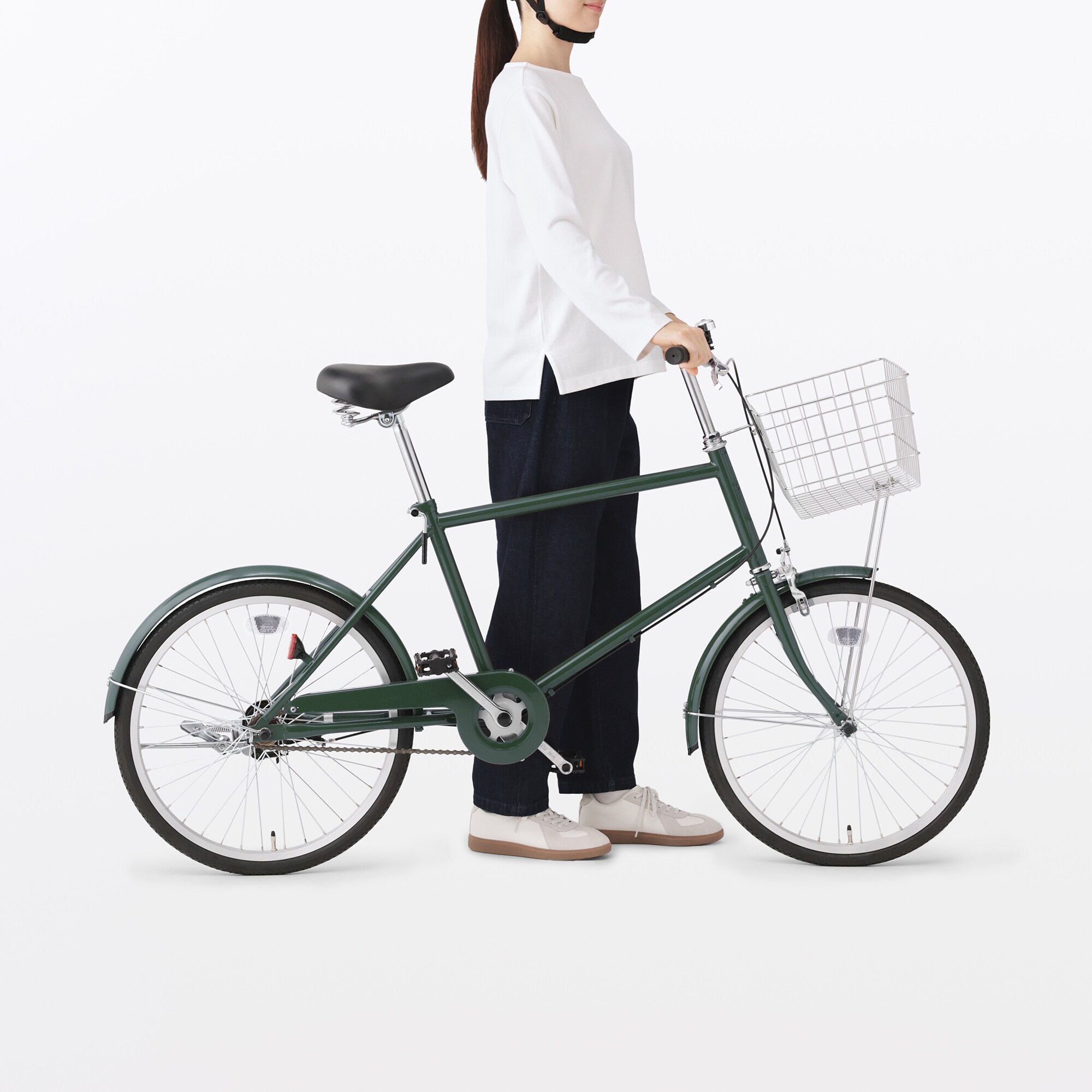 【宅送】２０型自転車　ダークグリーン　バスケット付