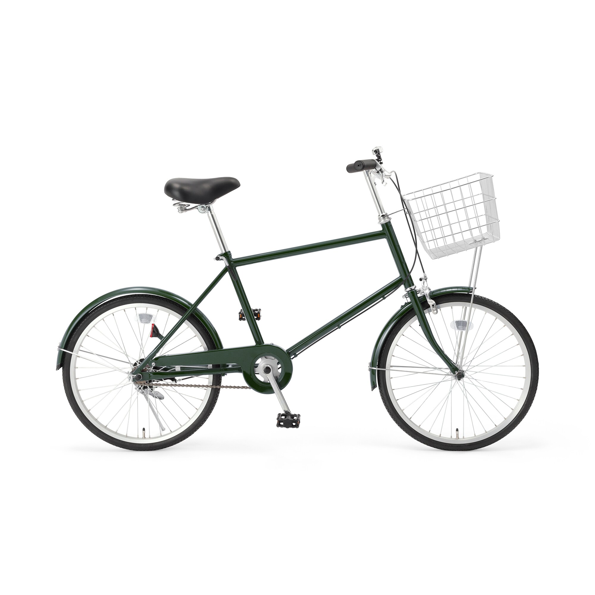 【宅送】２０型自転車　ダークグリーン　バスケット付