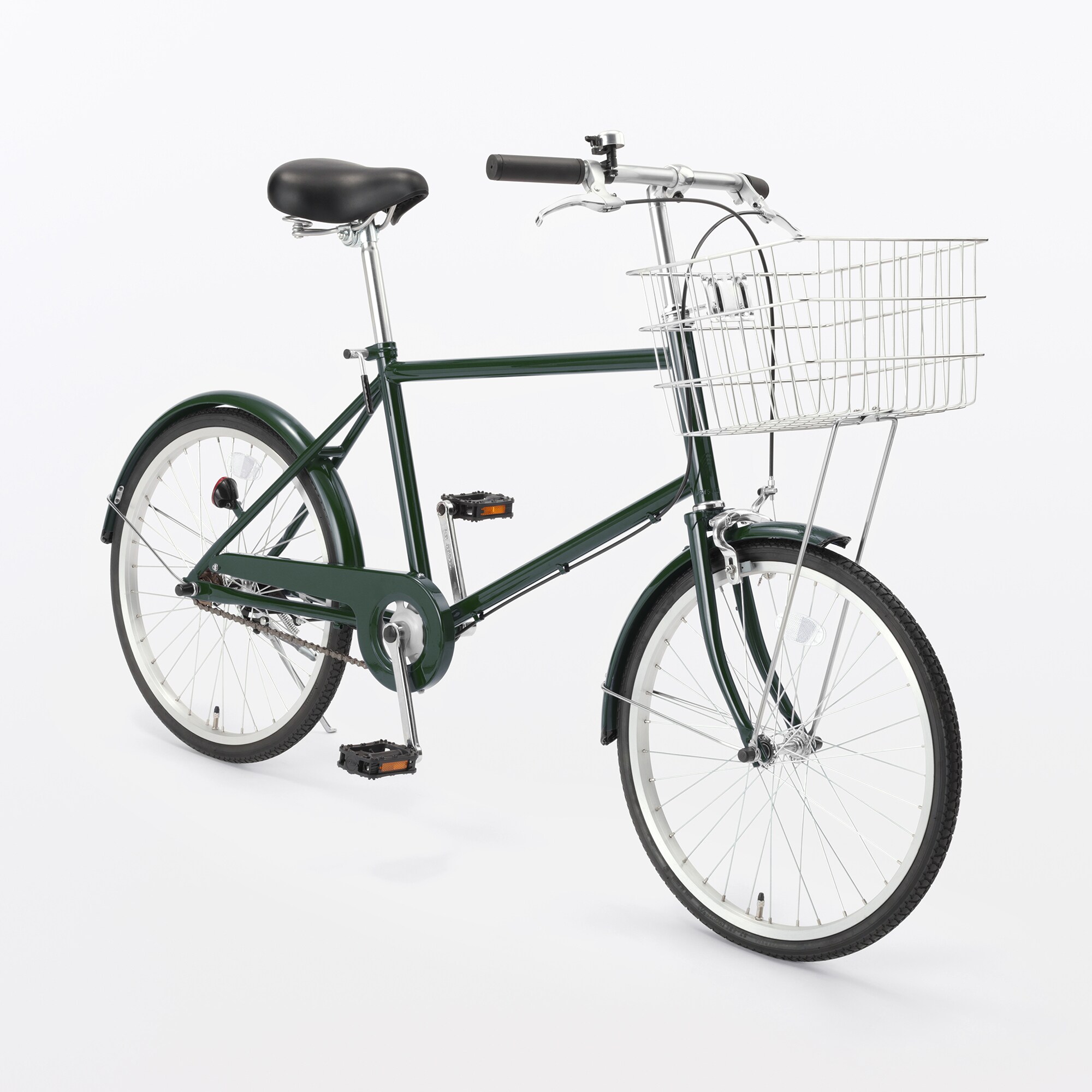 【宅送】２０型自転車　ダークグリーン　バスケット付