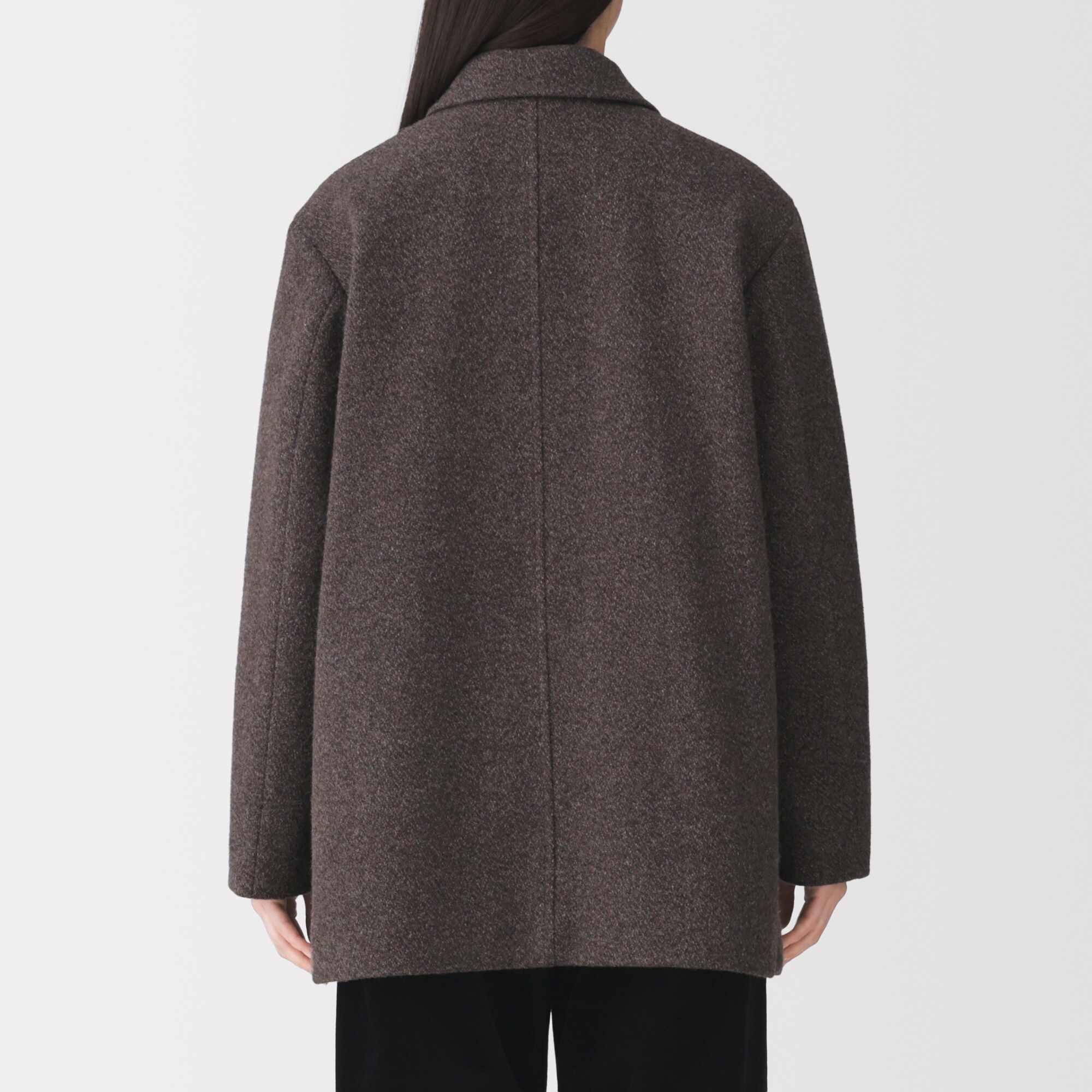 婦人　再生ウール混ツイード　ハーフコート（グレー）