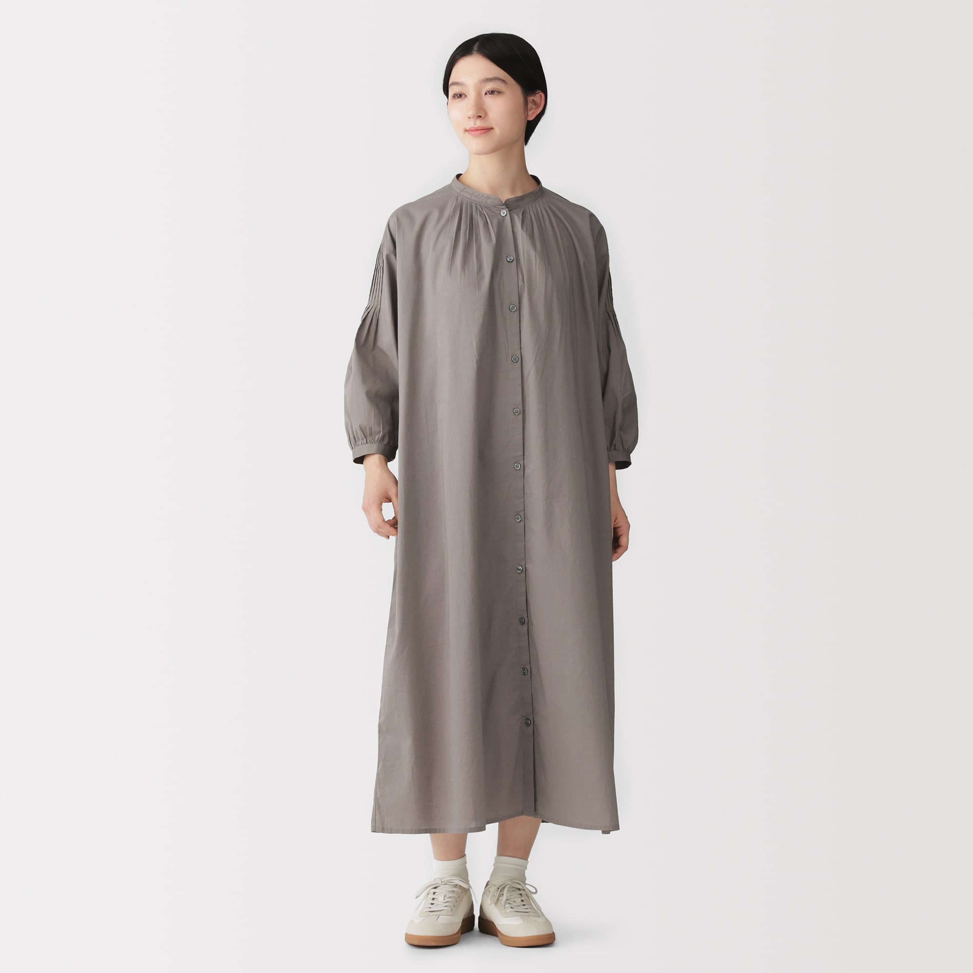 婦人　綿ピンタック　七分袖ワンピース