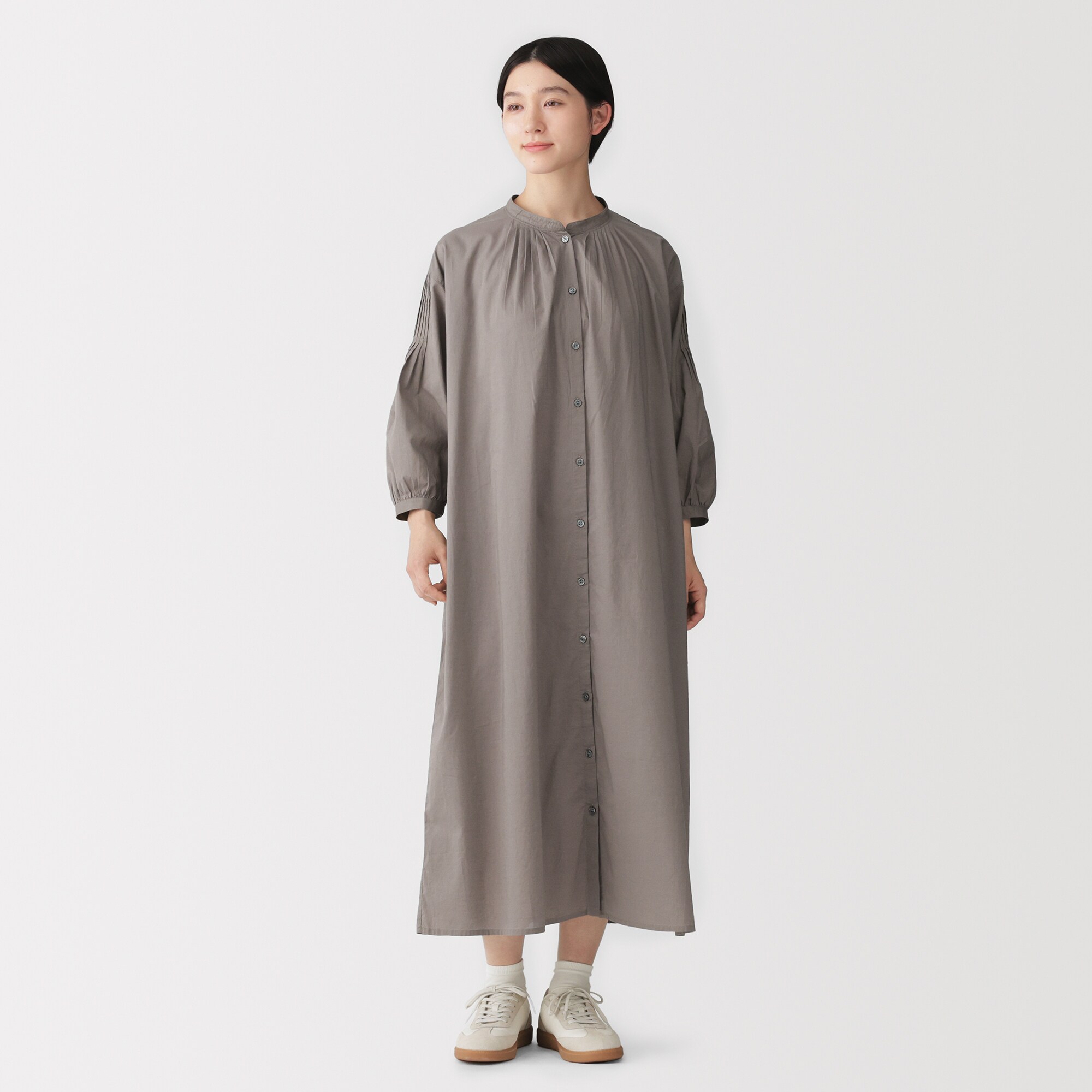 婦人　綿ピンタック　七分袖ワンピース