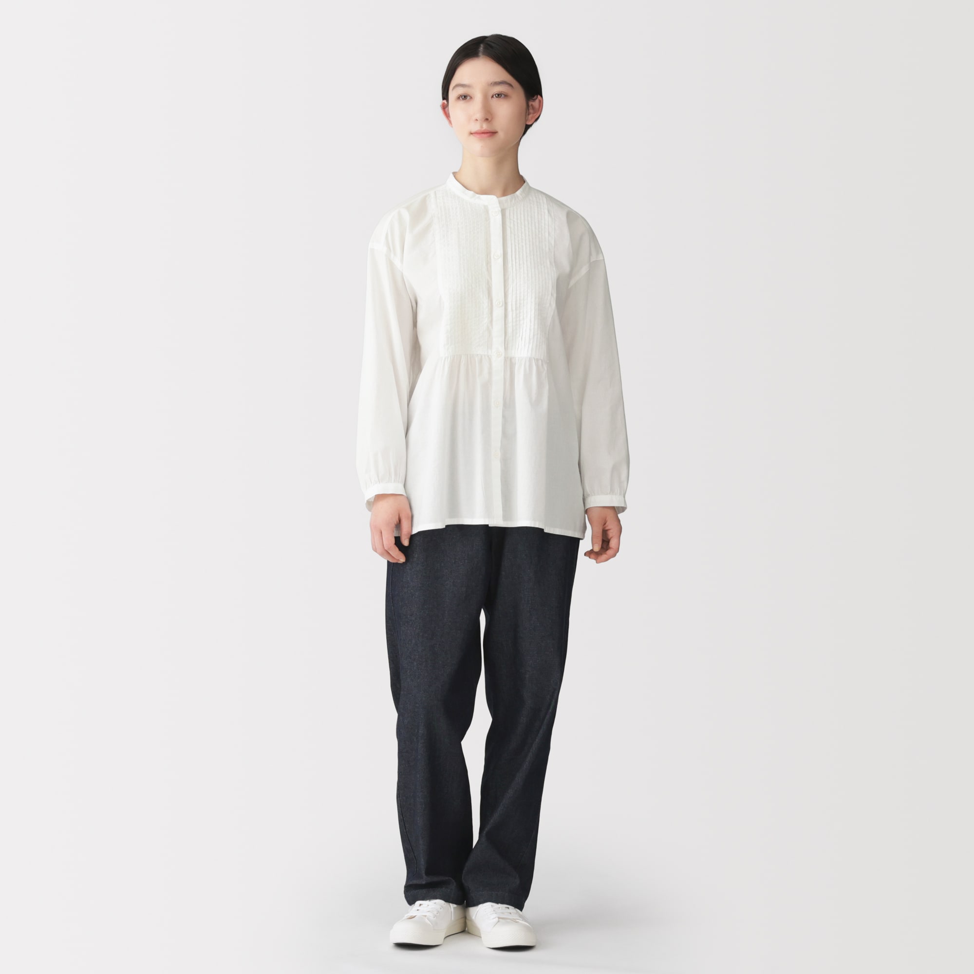 婦人　綿ピンタック　長袖ブラウス