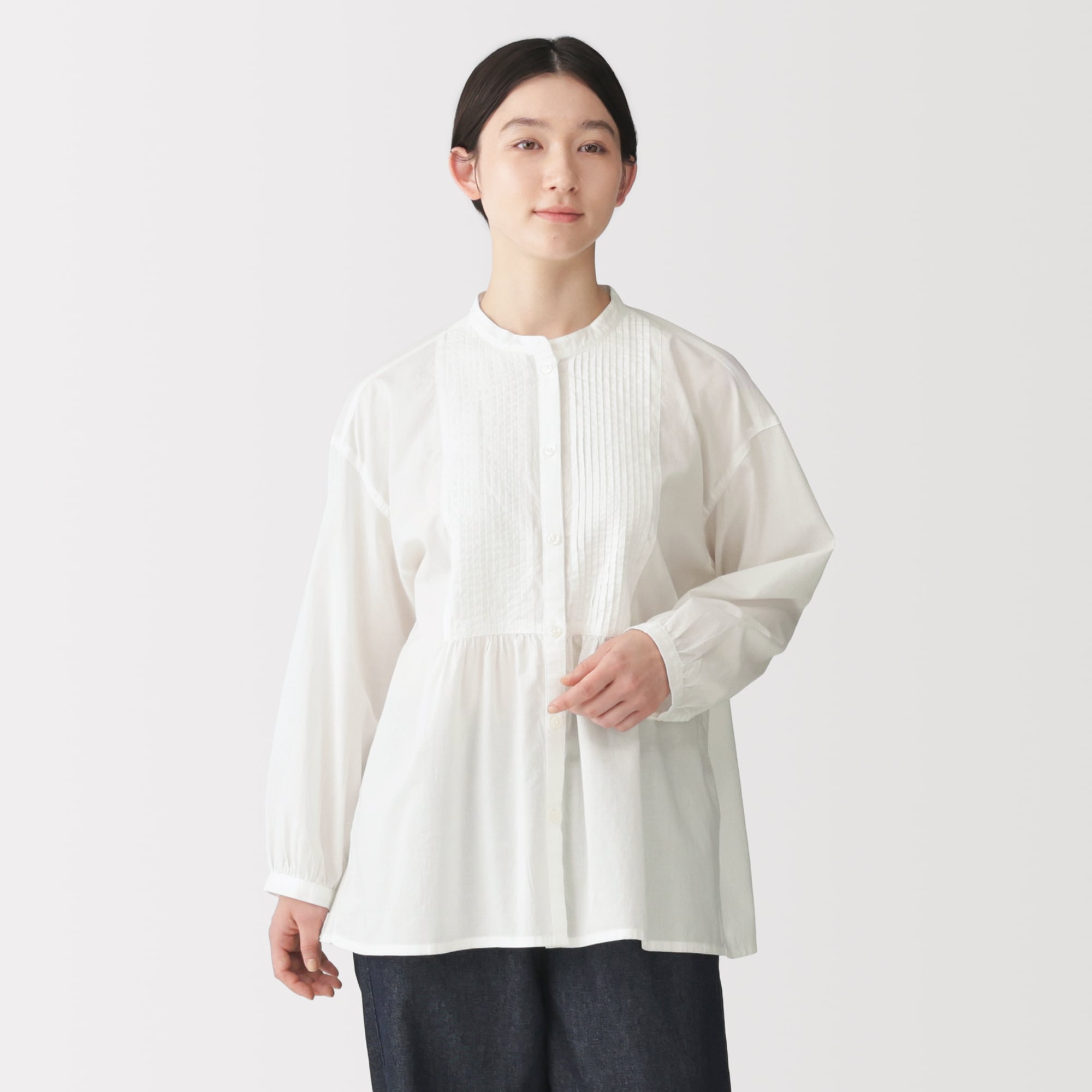 婦人　綿ピンタック　長袖ブラウス