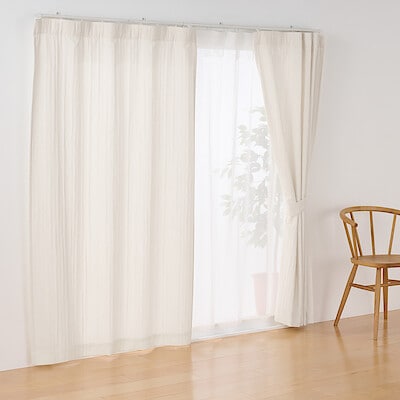 リネンライク二重織（防炎）ノンプリーツカーテン　アイボリー