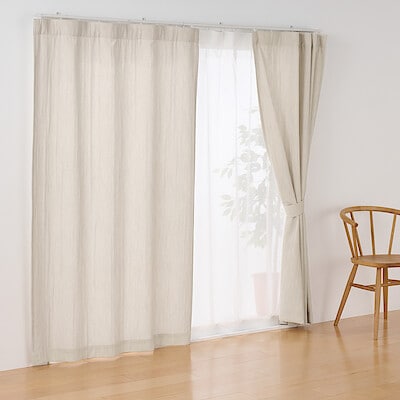 リネンライク二重織（防炎）ノンプリーツカーテン　サンドベージュ