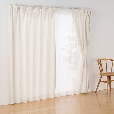 リネンライク二重織（防炎）プリーツカーテン　アイボリー