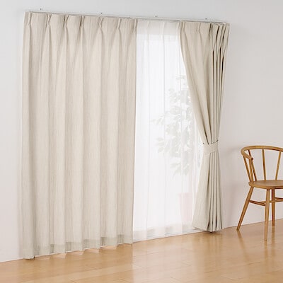 リネンライク二重織（防炎）プリーツカーテン　サンドベージュ