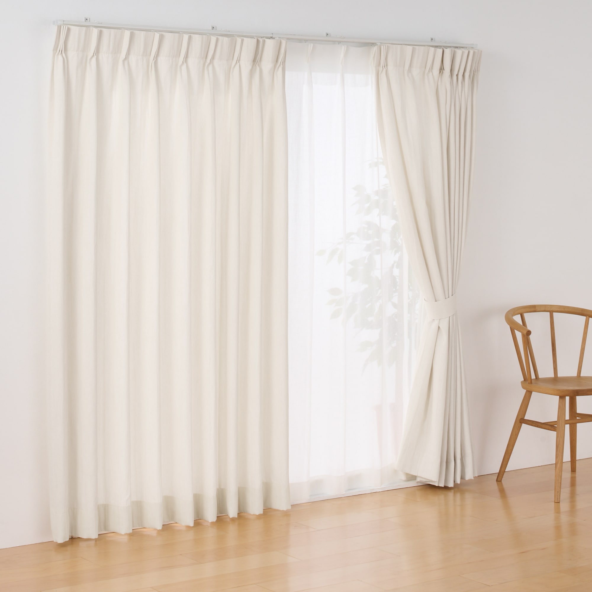 リネンライク二重織（防炎）２倍ヒダプリーツカーテン