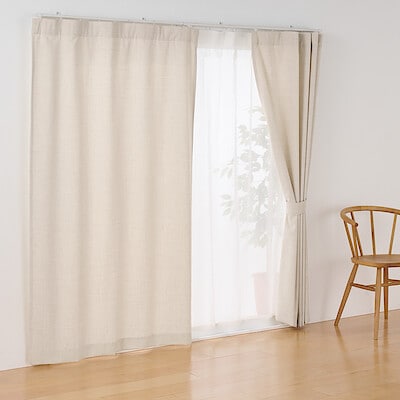 杢麻調平織ノンプリーツカーテン　ライトベージュ