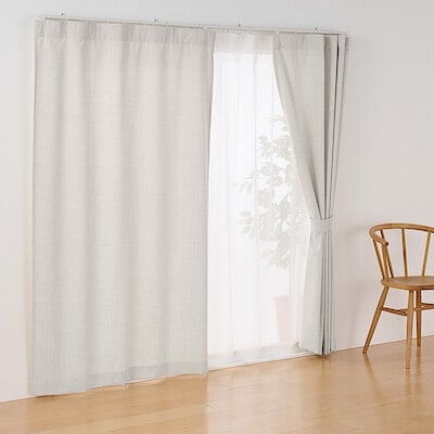杢麻調平織ノンプリーツカーテン　ライトグレー