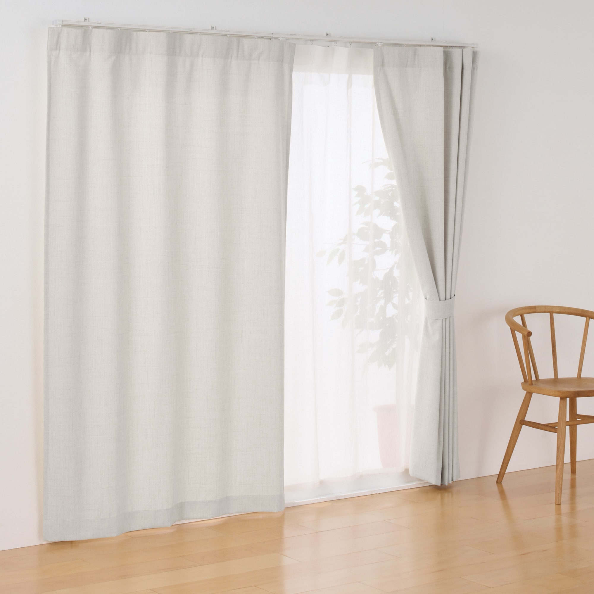 杢麻調平織ノンプリーツカーテン