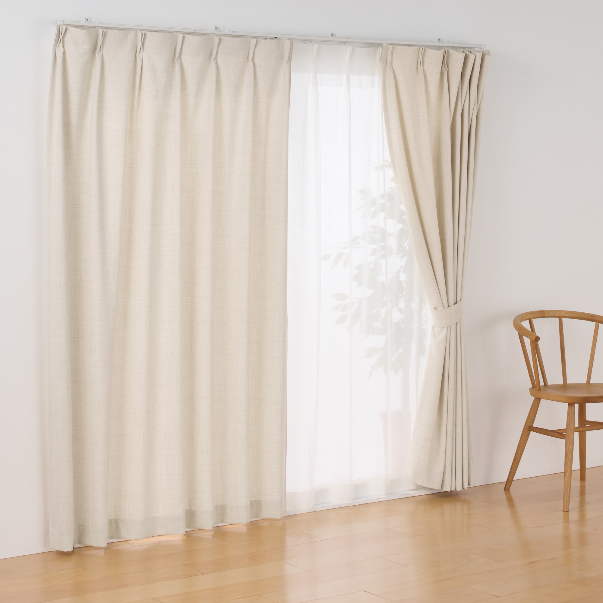 杢麻調平織プリーツカーテン