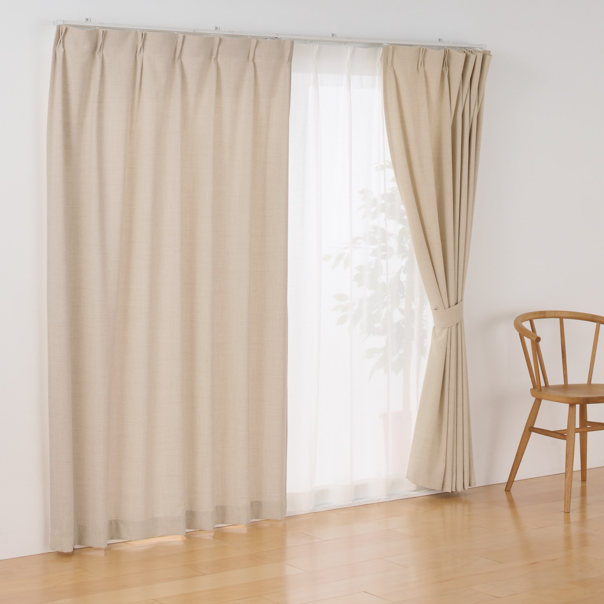 杢麻調平織プリーツカーテン