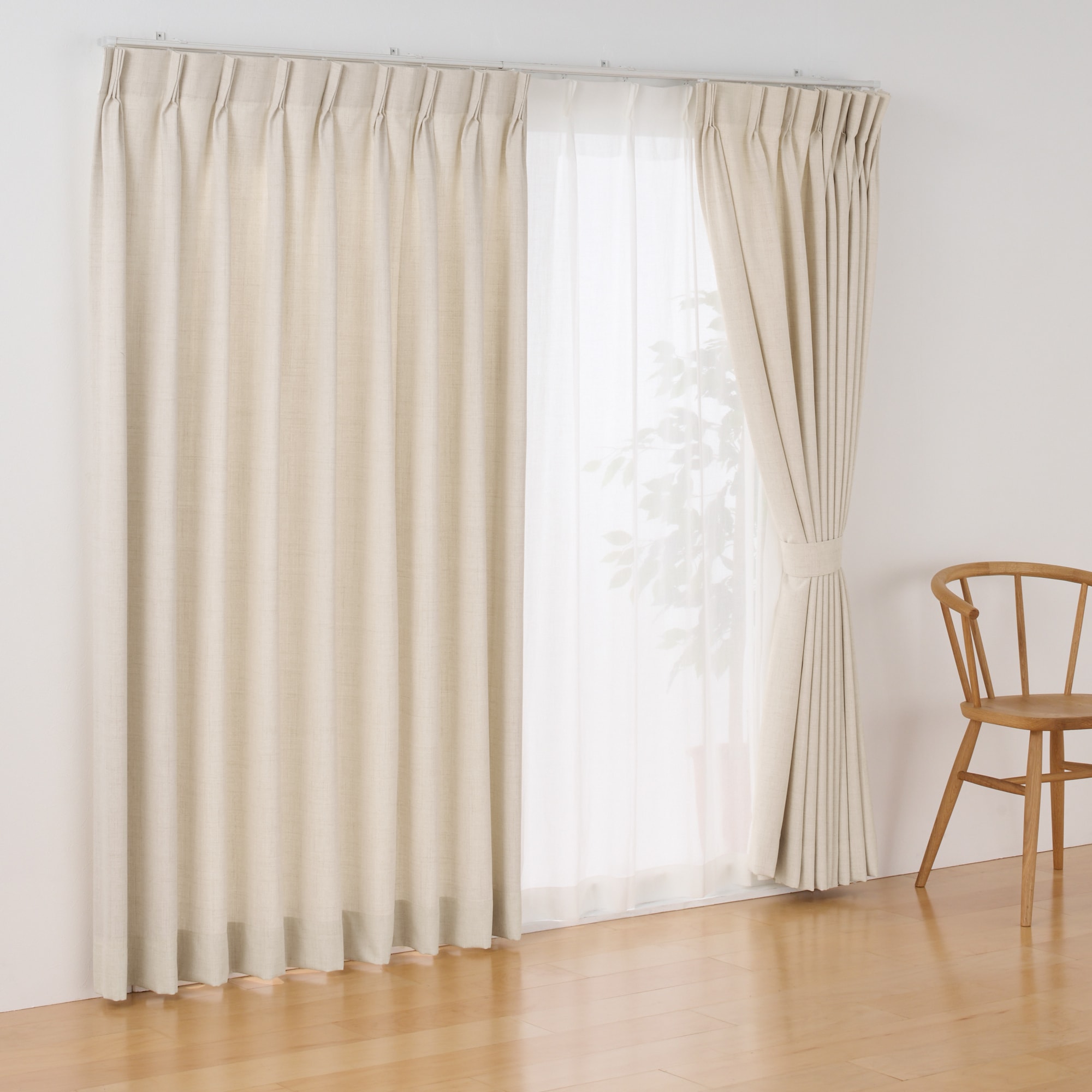 杢麻調平織２倍ヒダプリーツカーテン