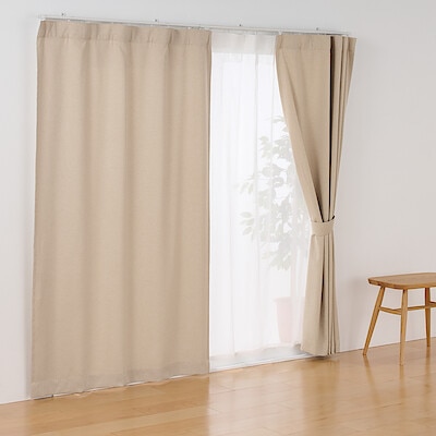 コットンライク平織ノンプリーツカーテン　ベージュ