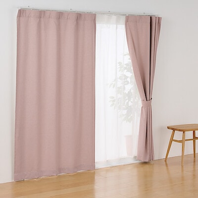 コットンライク平織ノンプリーツカーテン　ピンク