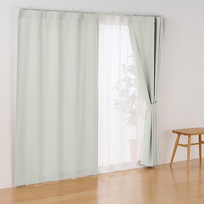 コットンライク平織ノンプリーツカーテン　ペールグリーン