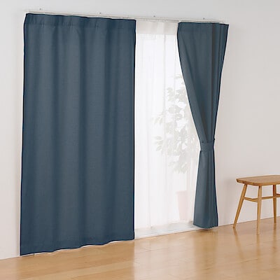 コットンライク平織ノンプリーツカーテン　ネイビー
