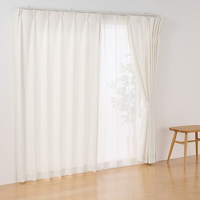 コットンライク平織プリーツカーテン　白