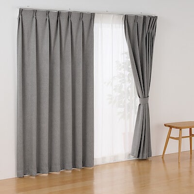 コットンライク平織プリーツカーテン　グレー