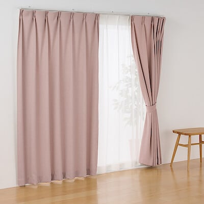 コットンライク平織プリーツカーテン　ピンク