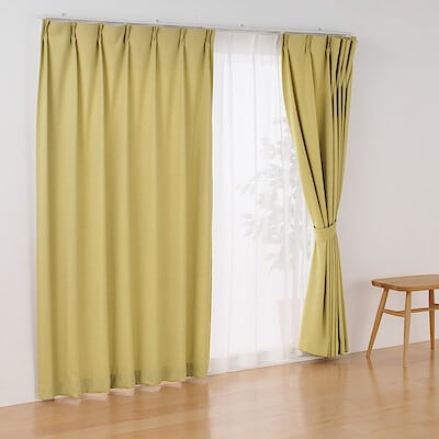 コットンライク平織プリーツカーテン　イエロー