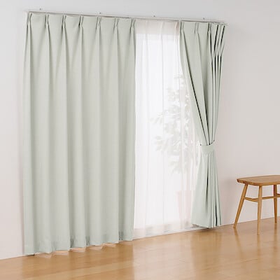 コットンライク平織プリーツカーテン　ペールグリーン