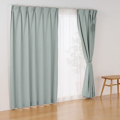 コットンライク平織プリーツカーテン　ライトグリーン
