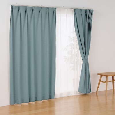 コットンライク平織プリーツカーテン　グリーン