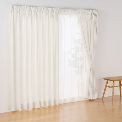 コットンライク平織２倍ヒダプリーツカーテン　白