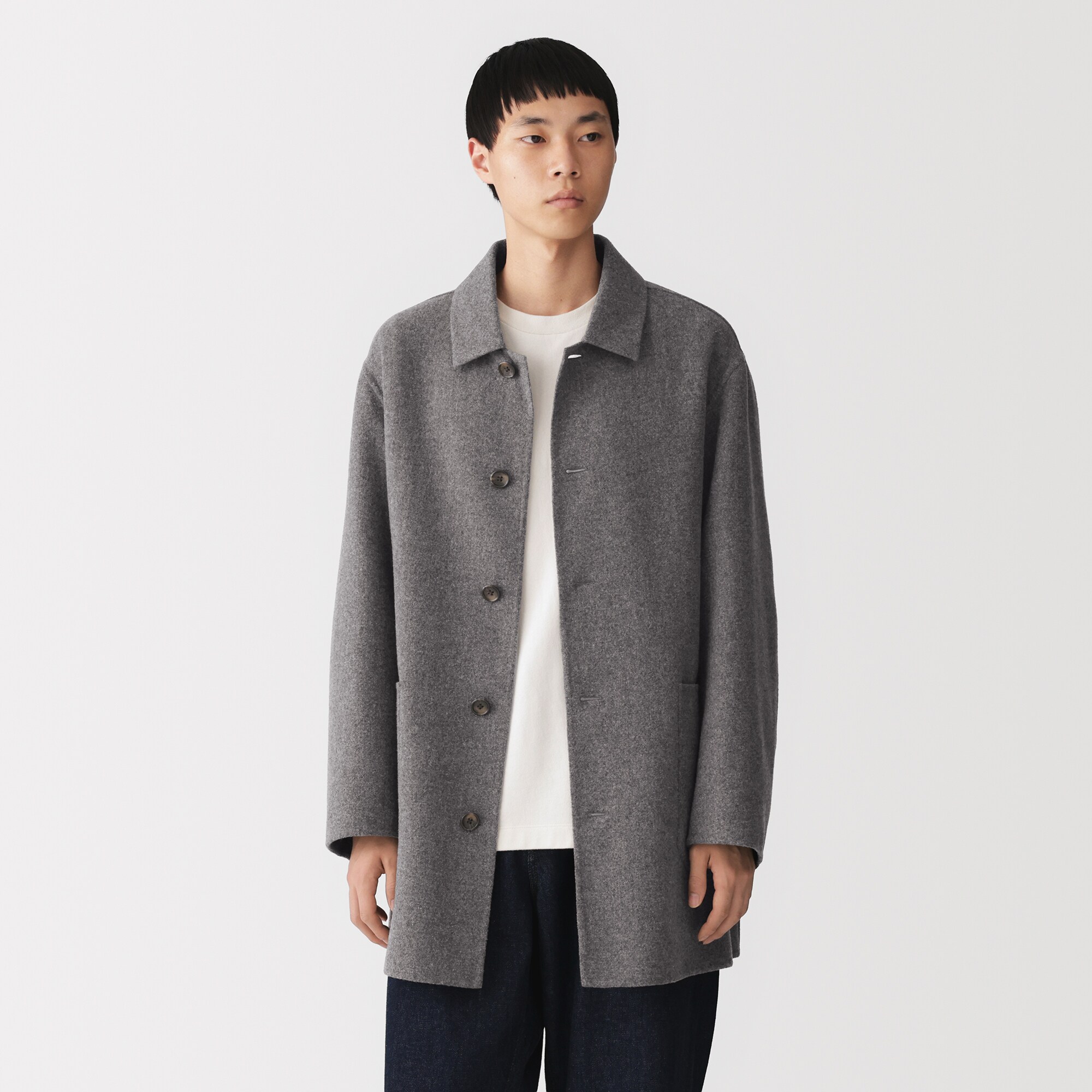 紳士　ウール混ダブルフェイスステンカラーコート