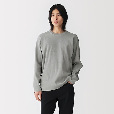 紳士　素材に還るリブ編み長袖ニットＴシャツ