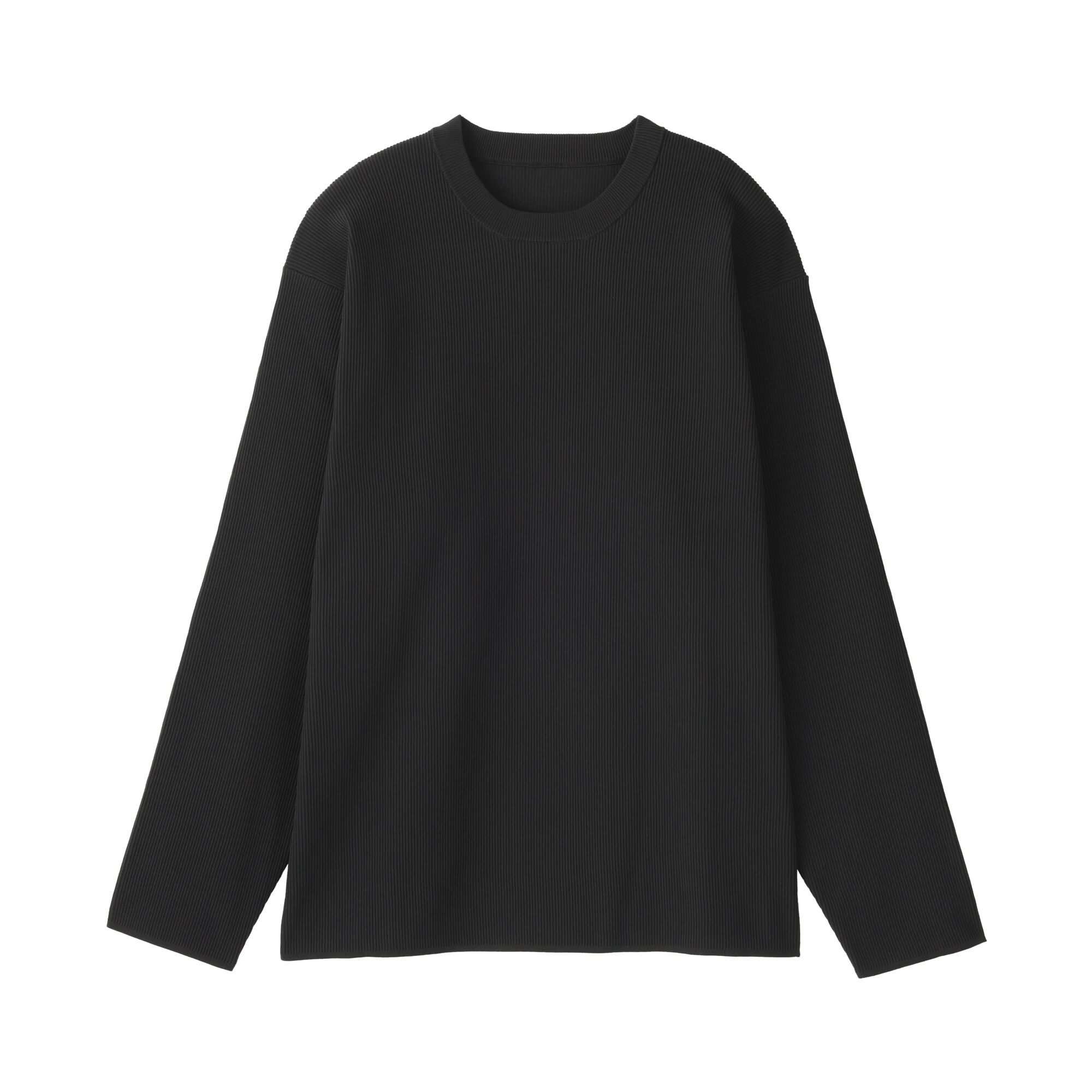 紳士　素材に還るリブ編み長袖ニットＴシャツ