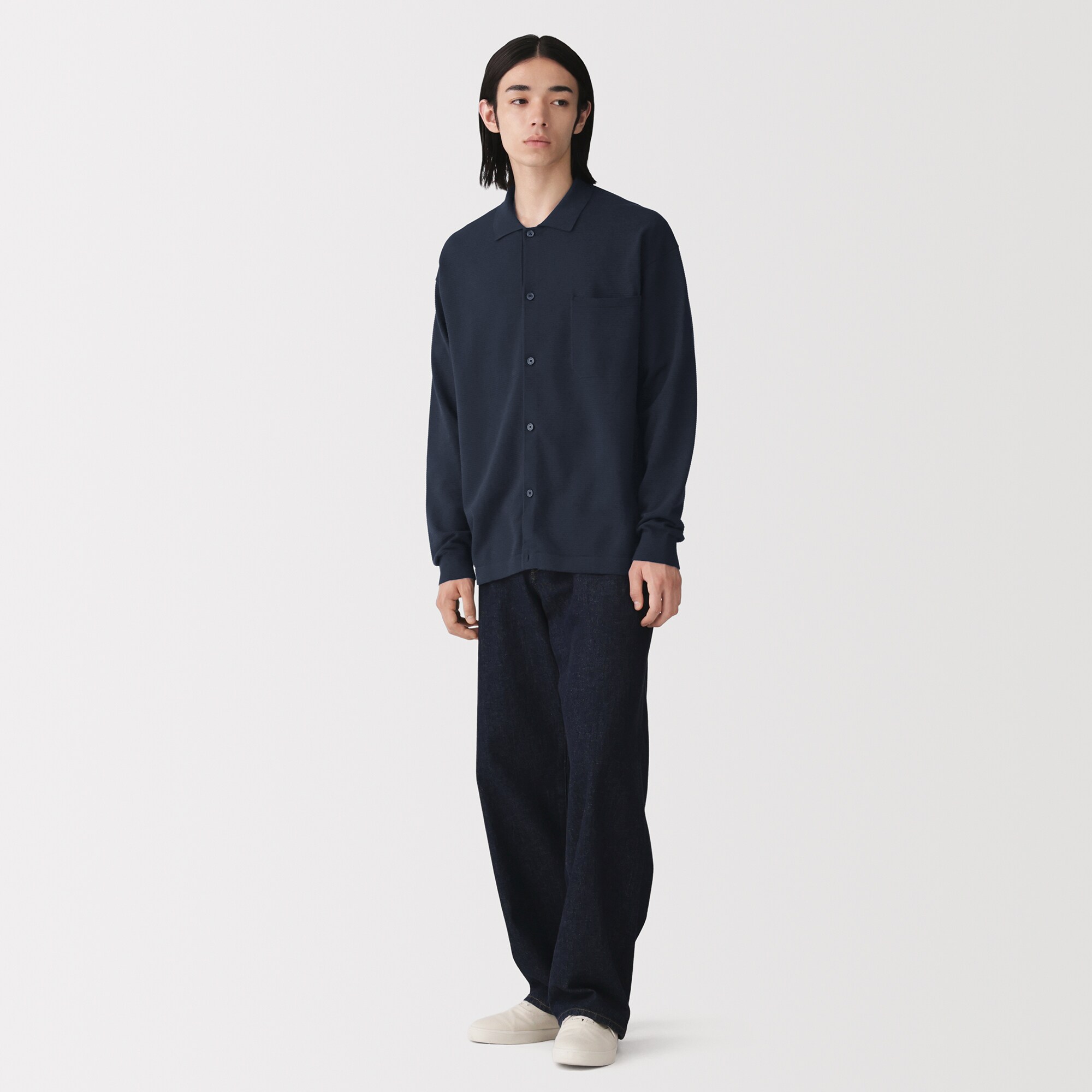 紳士　乾きやすい洗えるニットシャツカーディガン