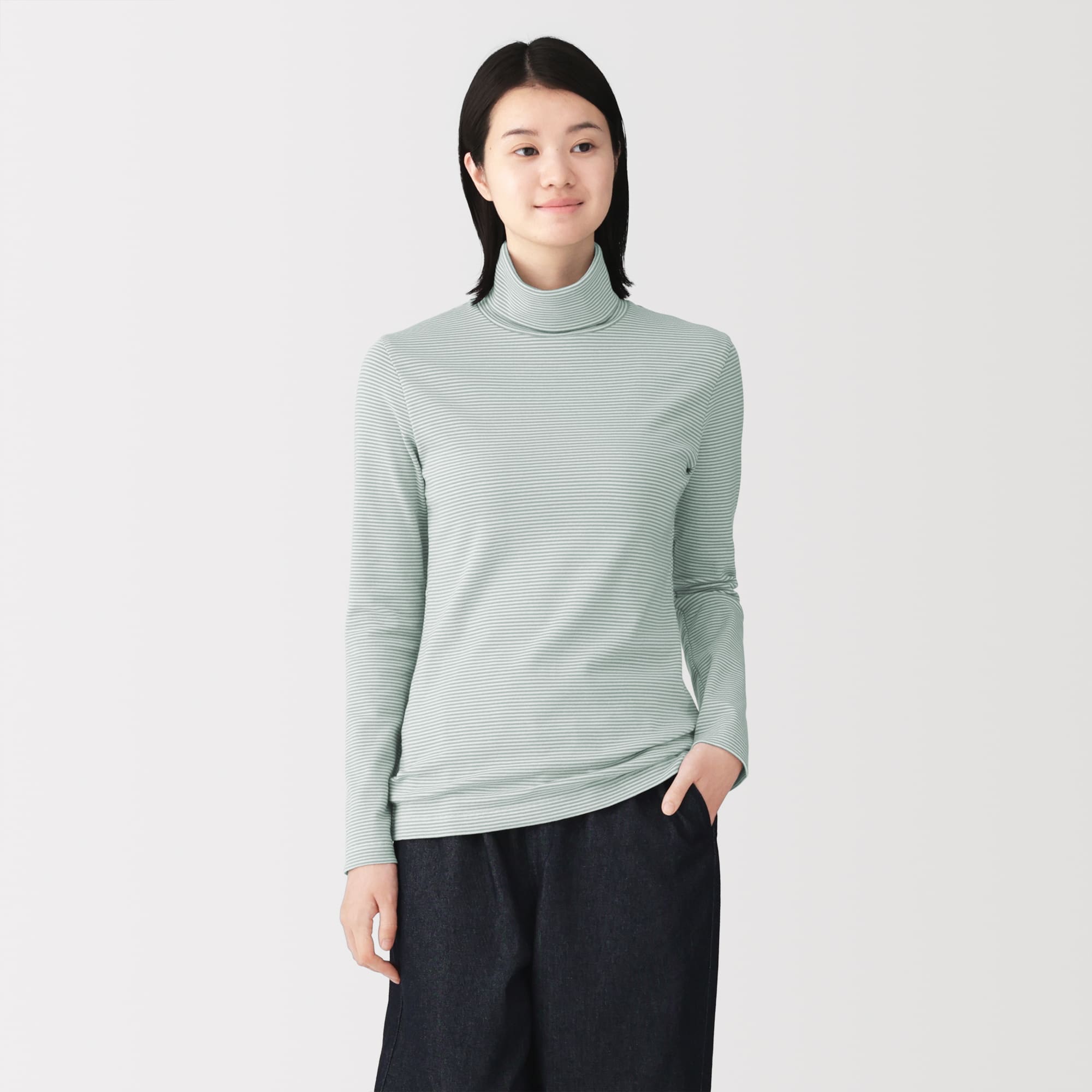 婦人　起毛フライス編みタートルネック長袖Ｔシャツ