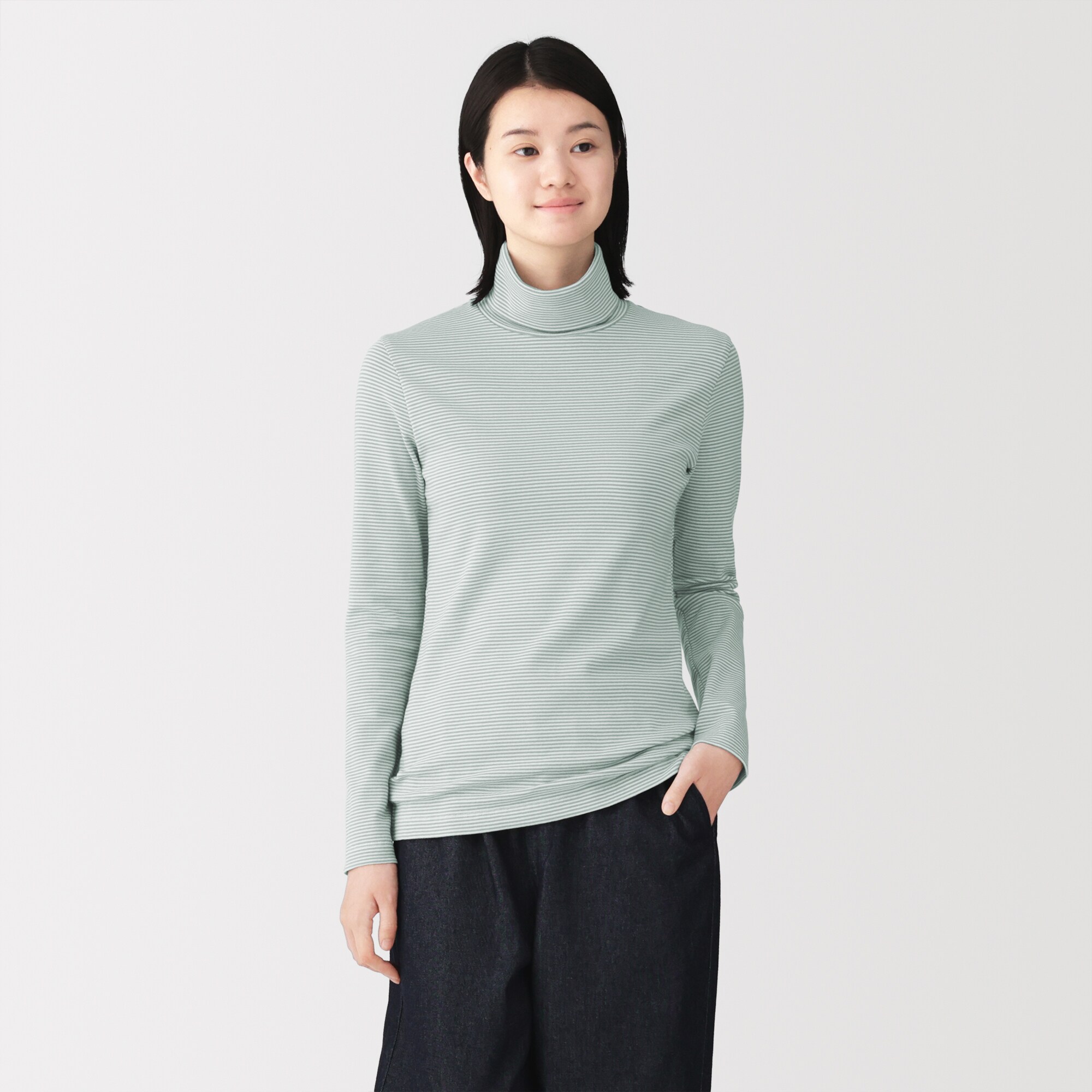 婦人　起毛フライス編みタートルネック長袖Ｔシャツ