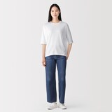 婦人　なめらか天竺編みクルーネック五分袖プルオーバー