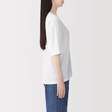 婦人　なめらか天竺編みクルーネック五分袖プルオーバー
