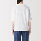 婦人　なめらか天竺編みクルーネック五分袖プルオーバー