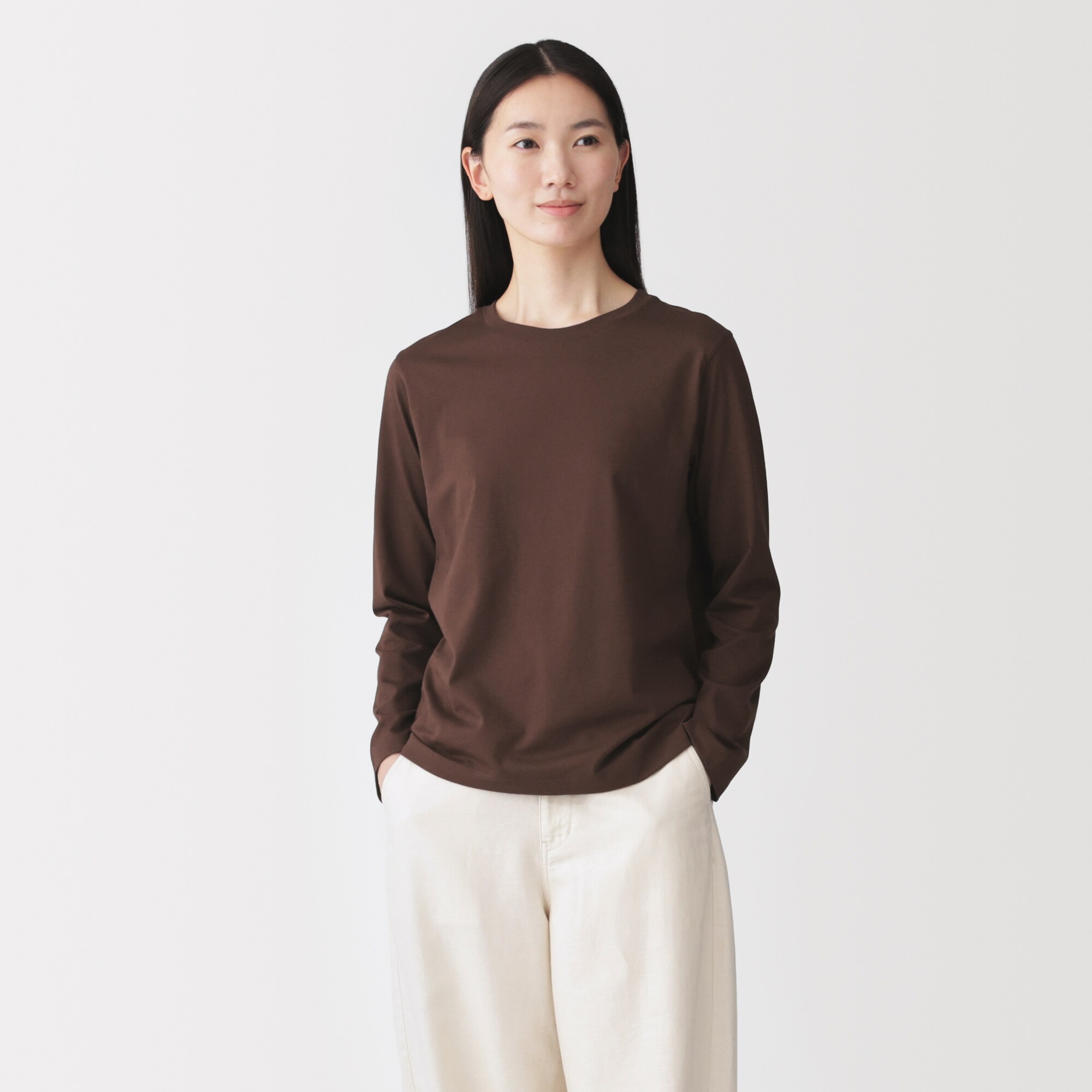 婦人　天竺編みクルーネック長袖Ｔシャツ
