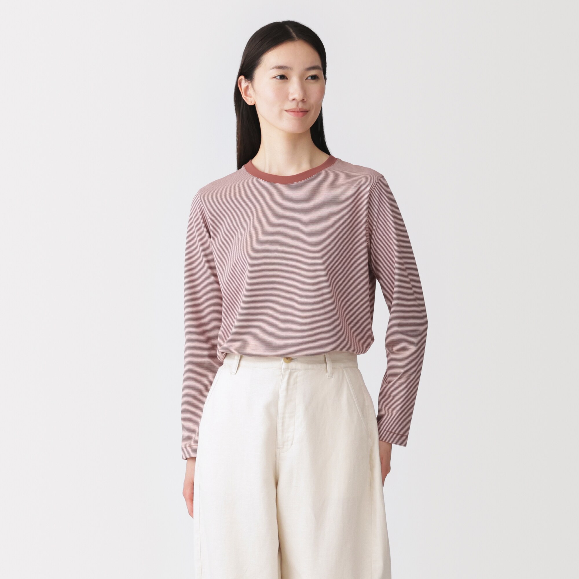 婦人　天竺編みクルーネック長袖Ｔシャツ